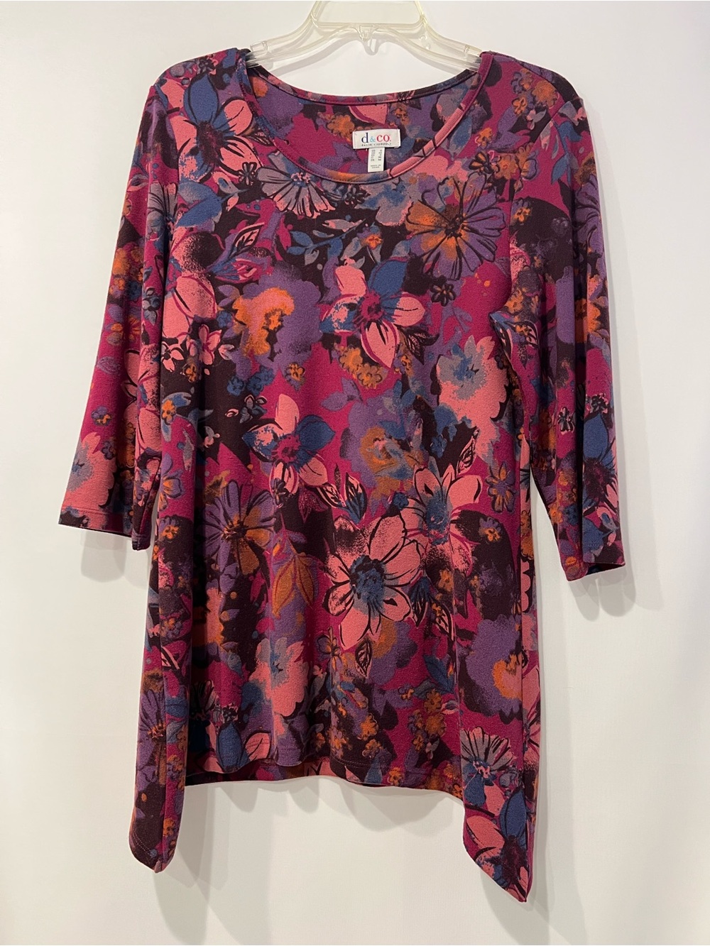 Women's Denim & Co Pink/Magenta Floral Scoop Neck Top Size S